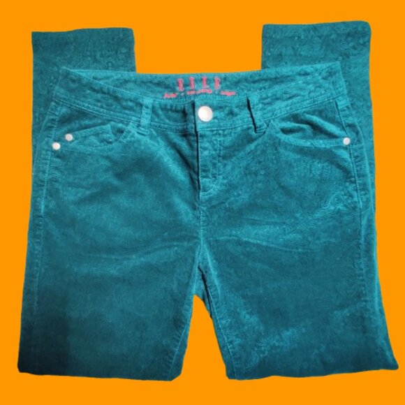 ELLE Pants - ELLE Women’s Teal Paisley Corduroy Pants Size 10 Regular Cotton Stretch Casual